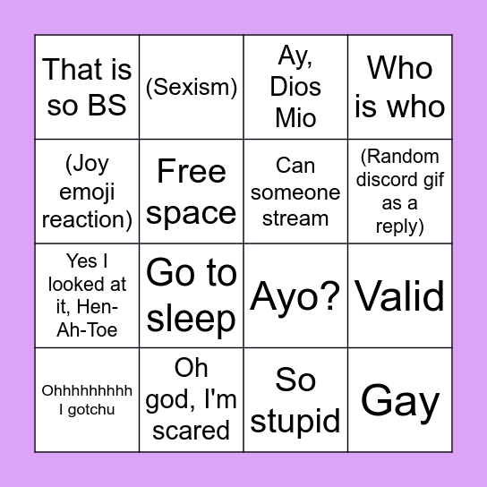 Therapist Bingo Card