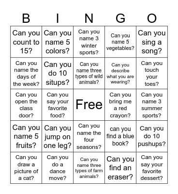 Talent Show Bingo Card