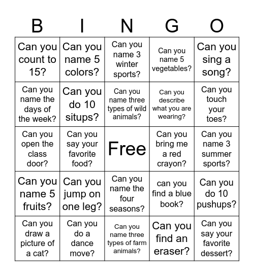 Talent Show Bingo Card