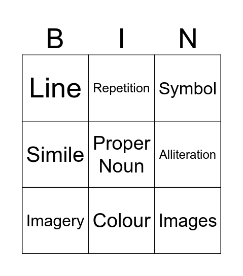 Language and Visual Features Bingo Card