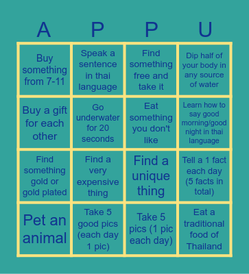 THAILAND Bingo Card