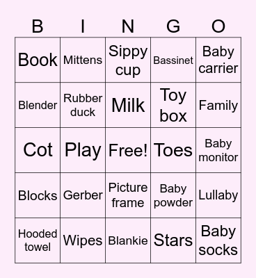 Peter's Baby Shower Bingo Card
