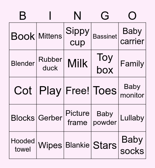 Peter's Baby Shower Bingo Card