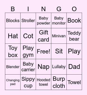 Peter's Baby Shower Bingo Card