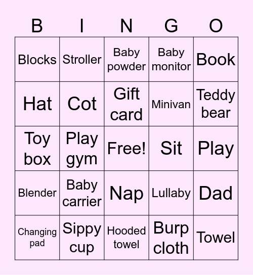 Peter's Baby Shower Bingo Card