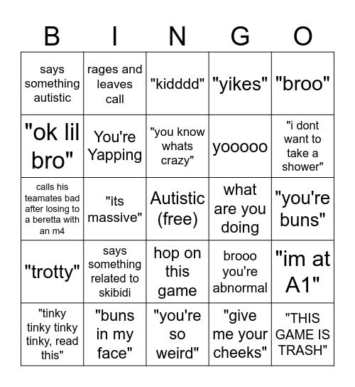 Daryks Autism Board Bingo Card