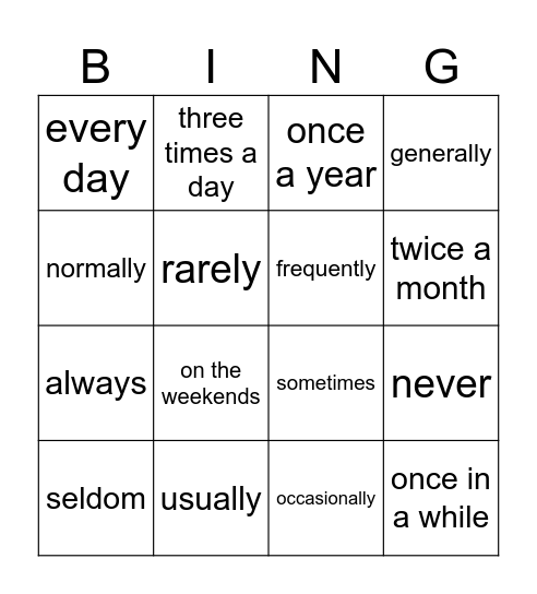 How Often? Bingo Card