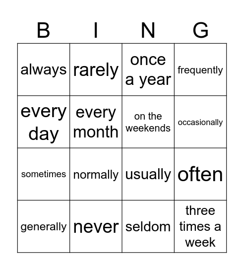 How Often? Bingo Card