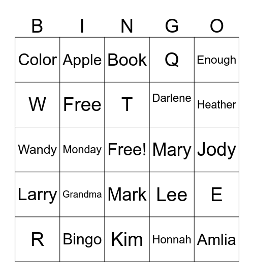 Untitled Bingo Card