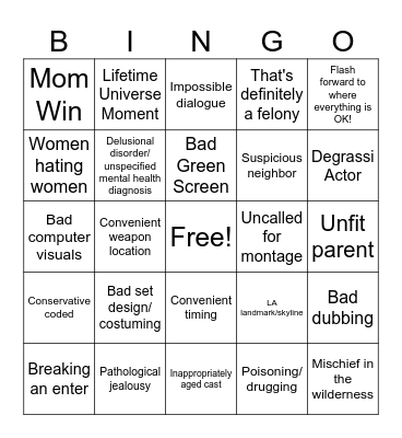 Lifetime Movie Bingo Card