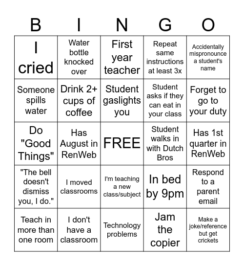 TEACHER Bingo Card