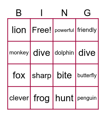 Unit 6- Animals Bingo Card