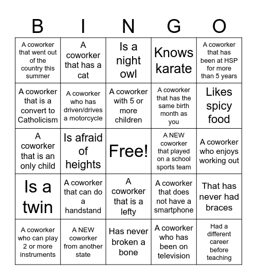 A Cougar Coworker who… Bingo Card