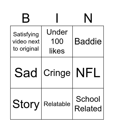 TikTok Bingo Card