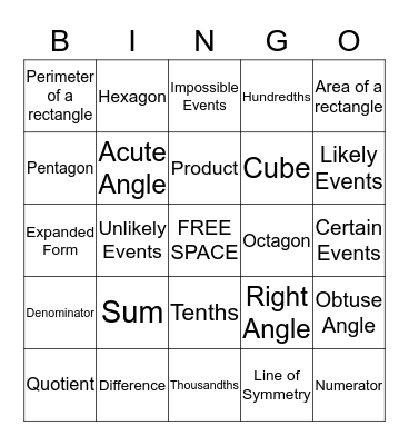 4th Grade Bingo Card