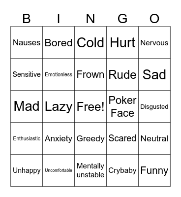 Adjective Bingo Card