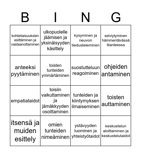 Sosiaaliset taidot - Bingo Card