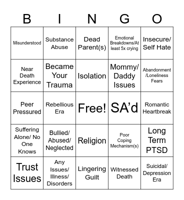 TRAUMA BINGO Card