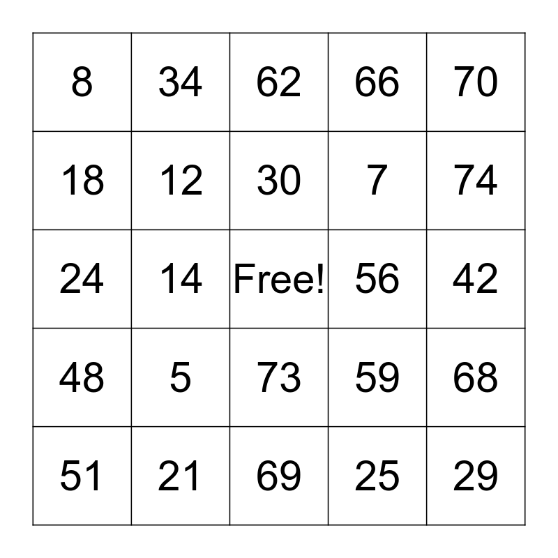 Momentum Bingo Card