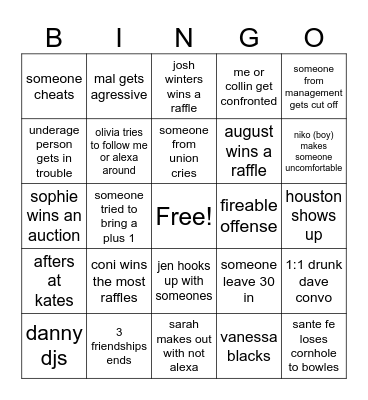 Summer party bingo Card