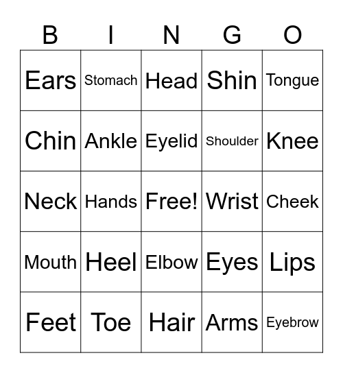 Body Parts Bingo Card