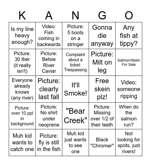 Kango Bingo Card