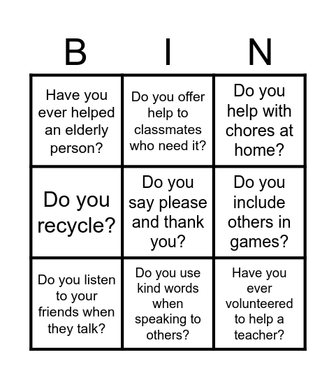 Compassion Bingo Card