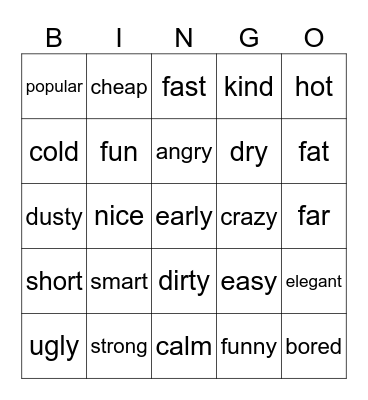 English Bingo Card