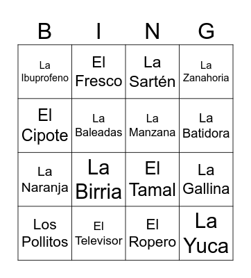 BINGUS Bingo Card