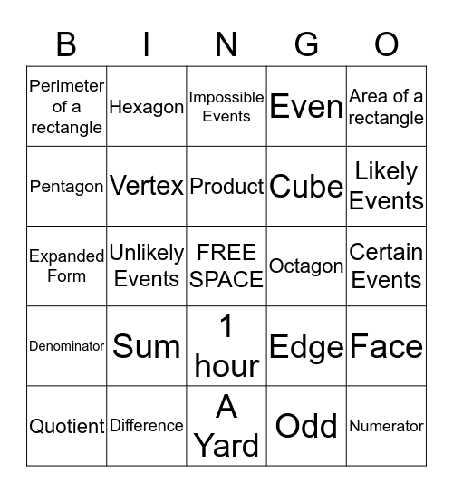 3rd Grade Bingo Card