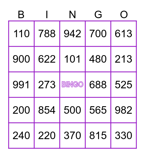 Números 100-900 Bingo Card