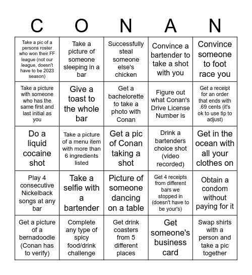 Bronanza Bingo Card