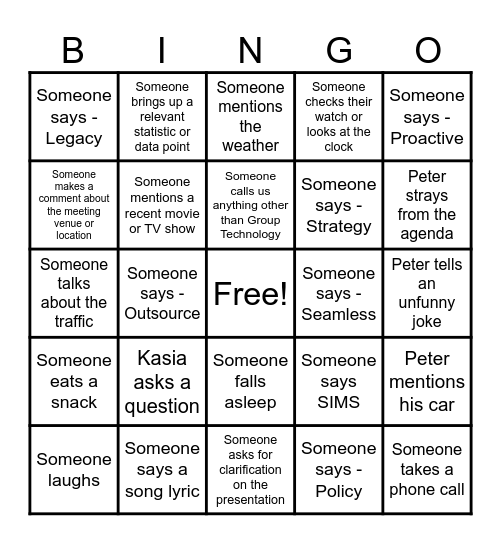 GT Bingo Card