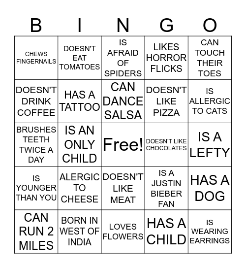 BINGO - FIND SOME WHO  Bingo Card
