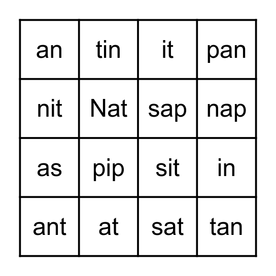 Level 1A - SATPIN Bingo Card