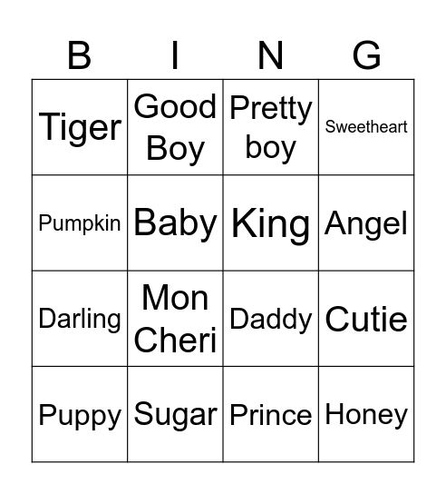 Potential names to awaken something in Nathaniel Bingo Card