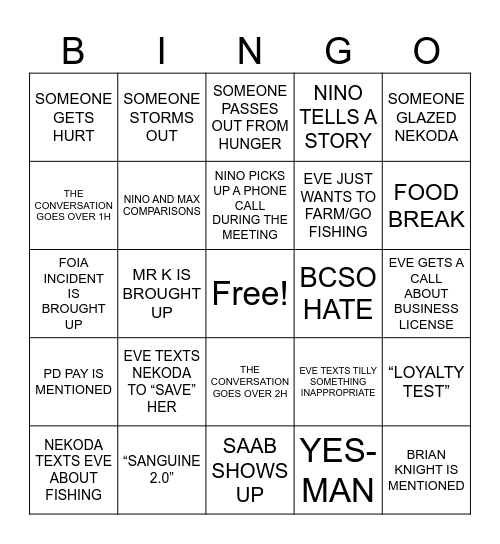 Meeting with Nino Bingo Card