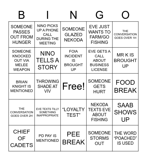 Meeting with Nino Bingo Card