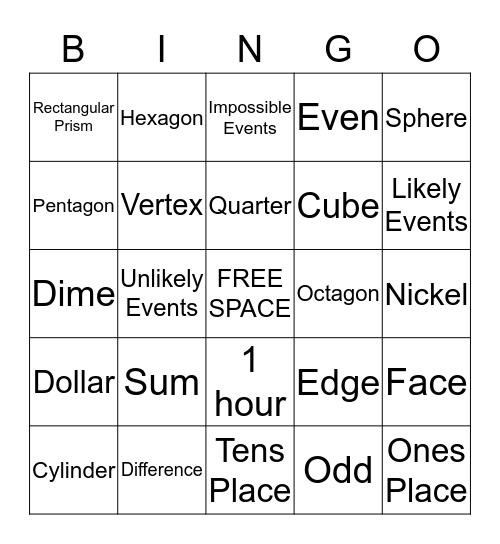 2nd Grade Bingo Card