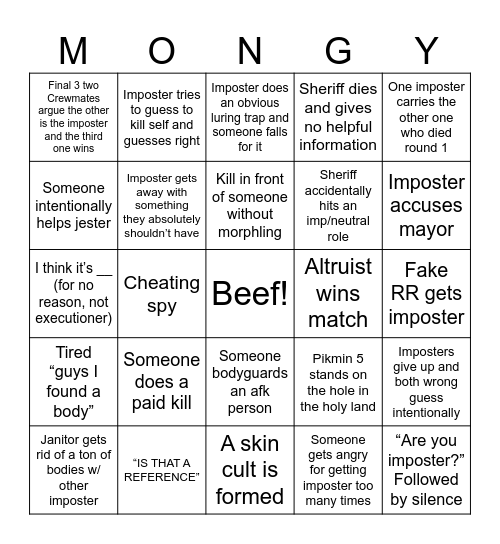 Mongy Monday! Bingo Card