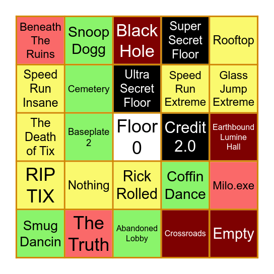 Secret Floor Bingo Card