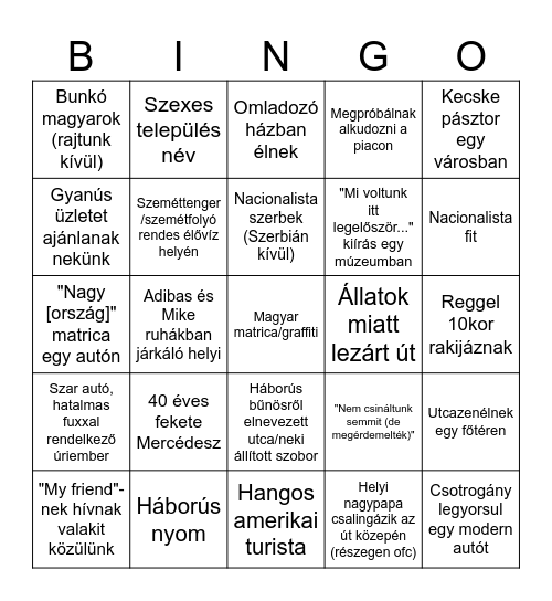 Balkán Bingó Bingo Card