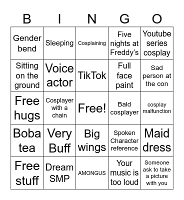 Anime Convention Bingo Card