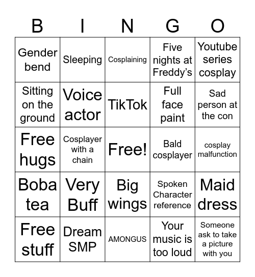 Anime Convention Bingo Card