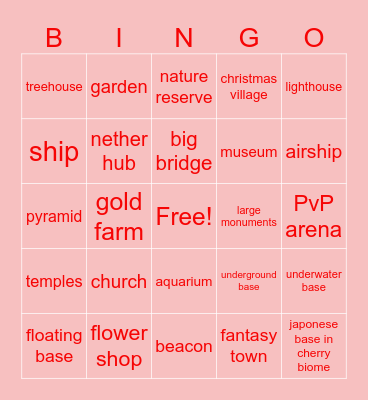 Minecraft Bingo Card