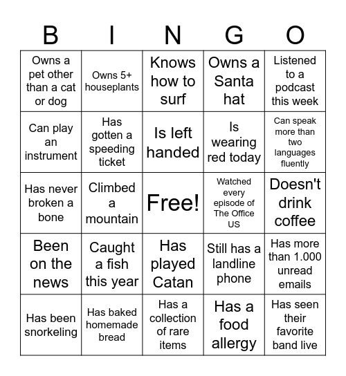 Co-worker Bingo Card