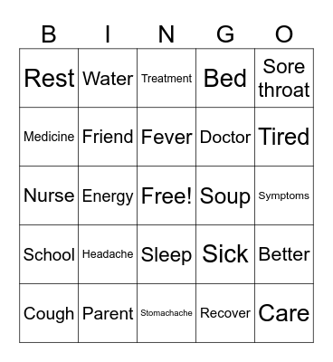 I don't feel well Bingo Card