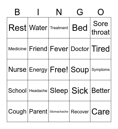 I don't feel well Bingo Card