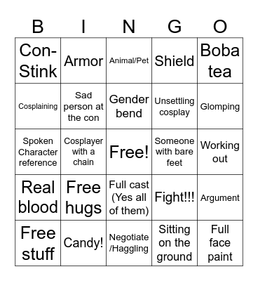 Anime Convention Bingo Card