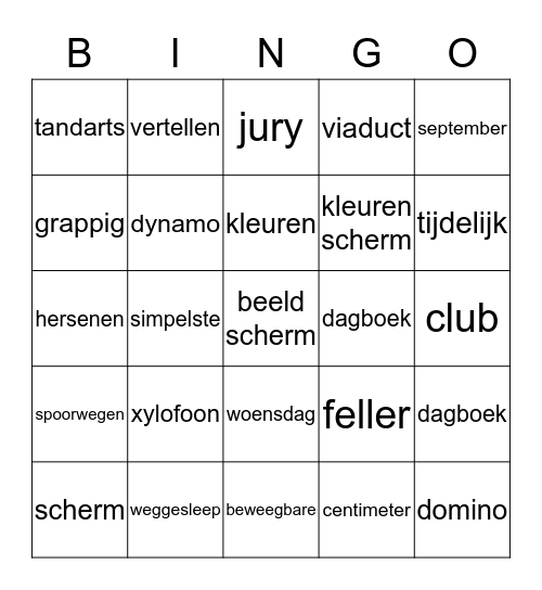 woorden Bingo Card